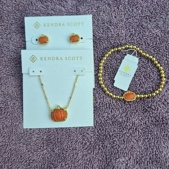 Kendra Scott Jewelry - Kendra Scott Pumpkin Halloween Jewelry Set Gold & Orange 3 Pc NWT
